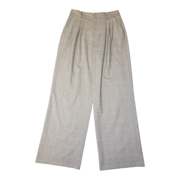 NEW WAYF‎ Women's Taupe Plaid Wide-Leg Pants Size Medium Casual NWT - Picture 1 of 6